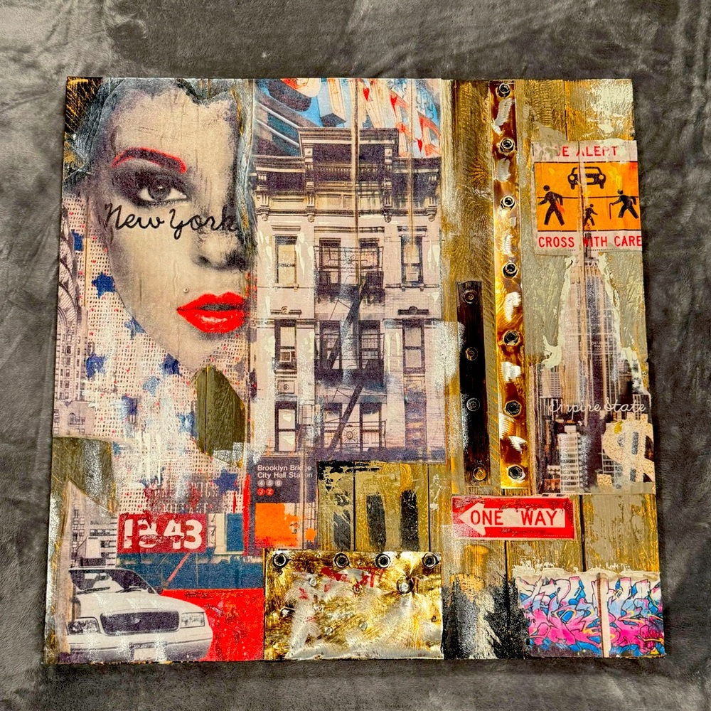 Wooden art piece.  NYC Theme.
